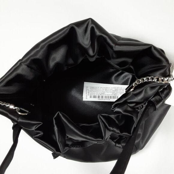 ZARA SATIN EFFECT MINI BUCKET BAG IN BLACK W/ CROSSBODY CHAIN STRAP NEW WITH TAG - Picture 8 of 10